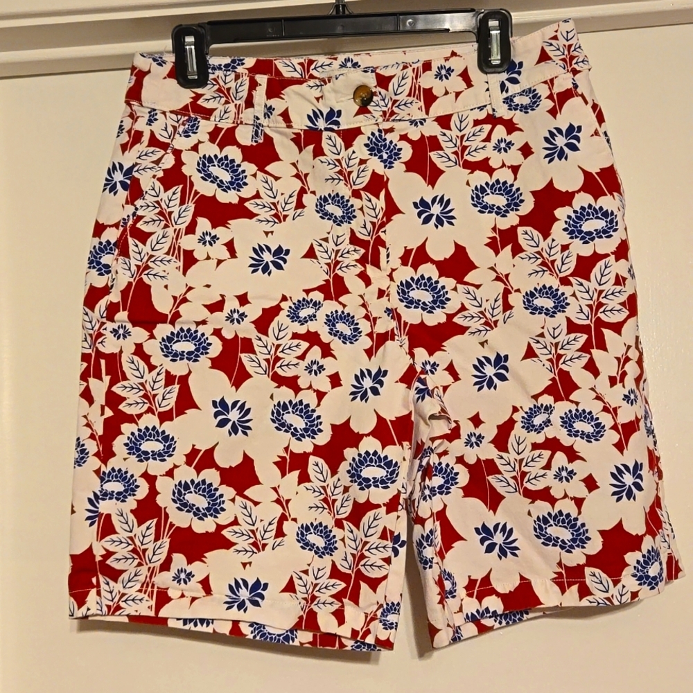 Kim Rogers Sz 10 Cotton Floral Shorts Red White Blue